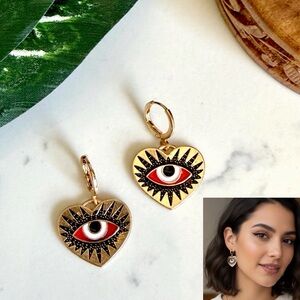 2/$30🌵 Gold Evil Eye Enamel Heart Earrings Spike Lucky Huggies Hoop Jewelry NEW